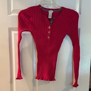 Sundance Red Ribbed Long Sleeve Top